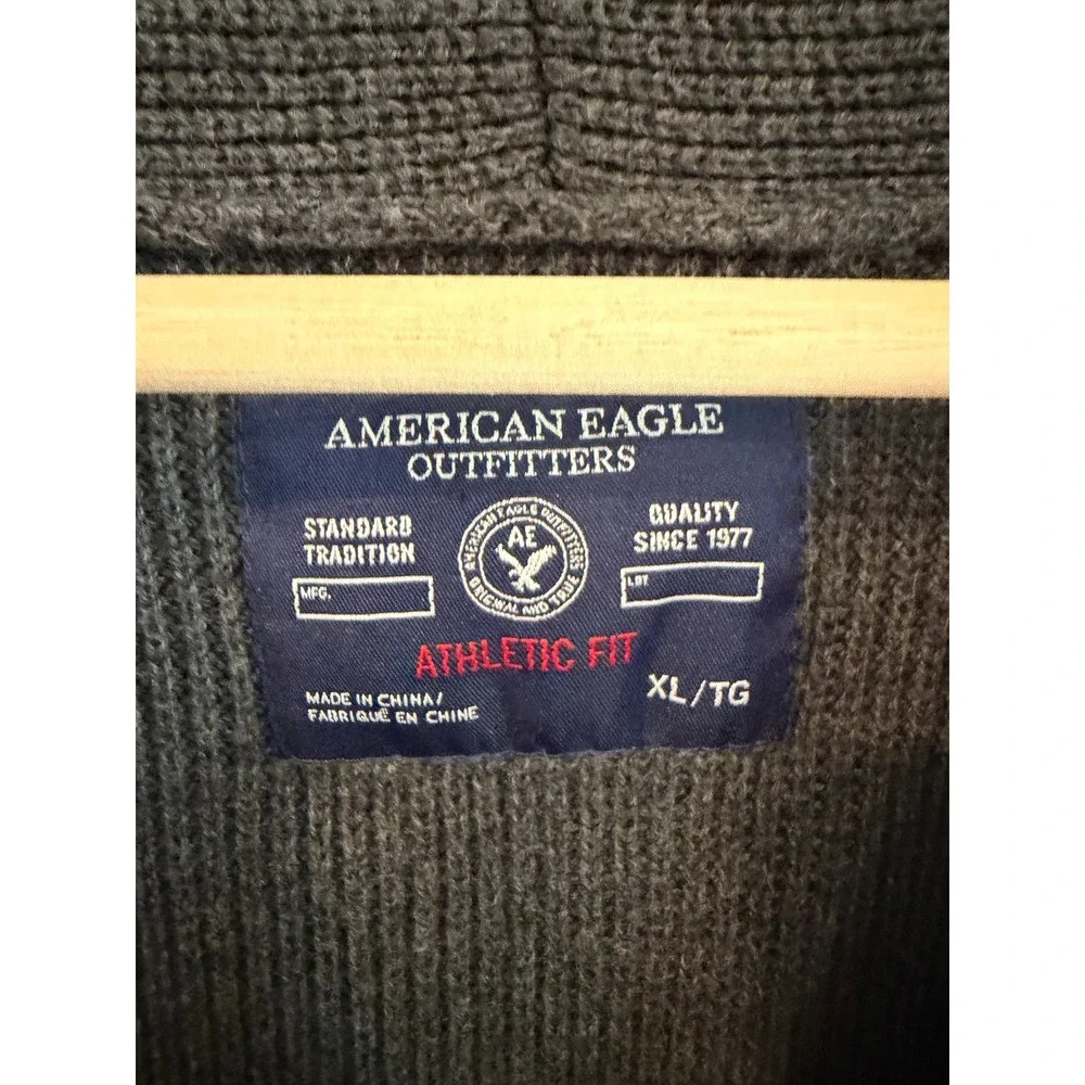 American Eagle Mens Shawl Collar Cardigan Sweater Gray Athletic Fit XL Cotton